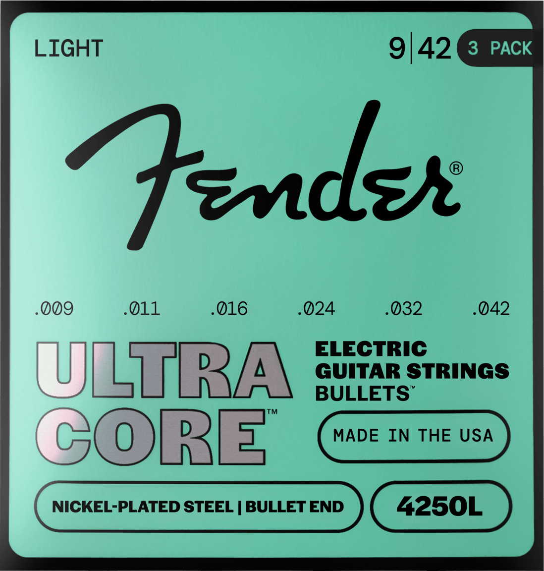 Fender F-4250L-3 UltraCore Bullets elektrische gitaarsnaren 9-42 Nickel-Plated Steel met bulleteinde 3-pack