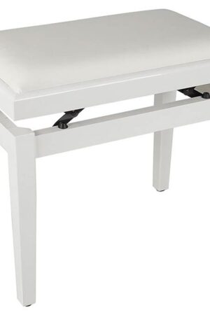 Boston piano bench – adjustable seat (55 5×32 5×48-56cm) glossy white with white velvet seat