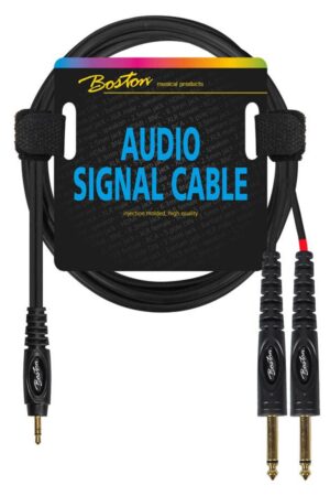 Boston Audiokabel 3,5 mm Stereo Mini-Jack naar 2x 6,3 mm Mono Jack 1,5 meter